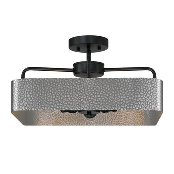 Bexar Three-Light Indoor Chandelier/Semi-Flush Mount Ceiling Fixture, Matte Black and Dark Pewter Finish