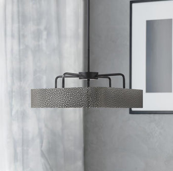 Bexar Three-Light Indoor Chandelier/Semi-Flush Mount Ceiling Fixture, Matte Black and Dark Pewter Finish