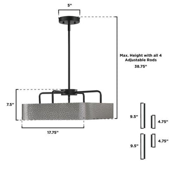 Bexar Three-Light Indoor Chandelier/Semi-Flush Mount Ceiling Fixture, Matte Black and Dark Pewter Finish