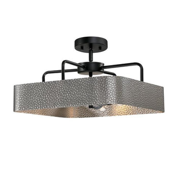Bexar Three-Light Indoor Chandelier/Semi-Flush Mount Ceiling Fixture, Matte Black and Dark Pewter Finish