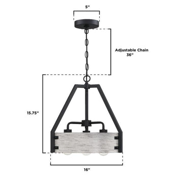 Callowhill Three-Light Indoor Chandelier, Matte Black and Antique Ash Finish