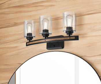 Broomall Three-Light Wall Fixture, Matte Black Finish with Barnwood Accents