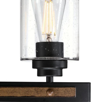 Broomall Three-Light Wall Fixture, Matte Black Finish with Barnwood Accents