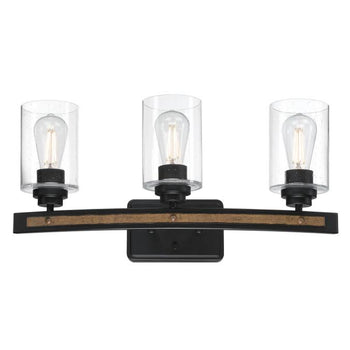 Broomall Three-Light Wall Fixture, Matte Black Finish with Barnwood Accents
