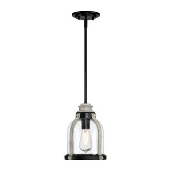 Cindy One-Light Indoor Mini Pendant, Matte Black Finish with Antique Ash Accents