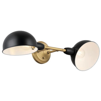 Langhorne Two-Light Wall Fixture, Matte Black and Brushed Brass Finish