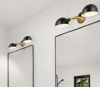 Langhorne Two-Light Wall Fixture, Matte Black and Brushed Brass Finish