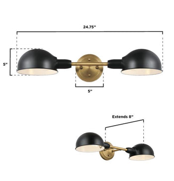Langhorne Two-Light Wall Fixture, Matte Black and Brushed Brass Finish