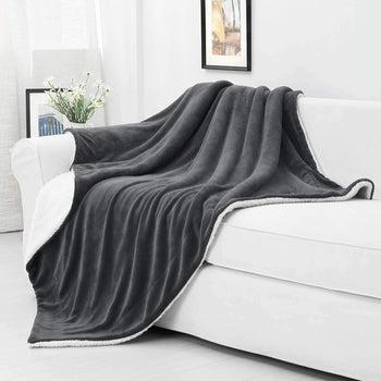 Plush Sherpa Fleece Throw Blanket Grey