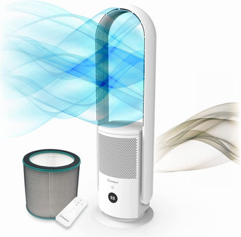 32” 3-in-1 Bladeless Tower Fan with Air Purifier & UV Sterilization White