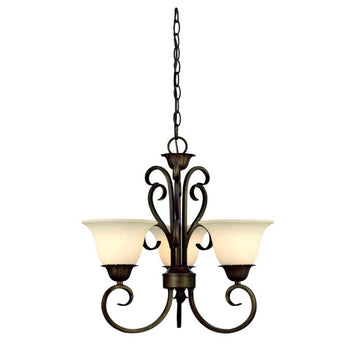 Regal Springs Three-Light Interior Chandelier, Ebony Gold Finish with Burnt Scavo Glass
