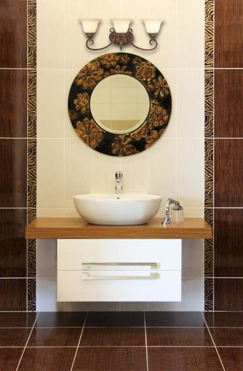 Regal Springs Three-Light Interior Wall Fixture, Ebony Gold Finish with Burnt Scavo Glass