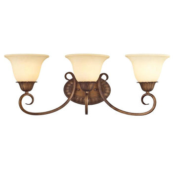 Regal Springs Three-Light Interior Wall Fixture, Ebony Gold Finish with Burnt Scavo Glass