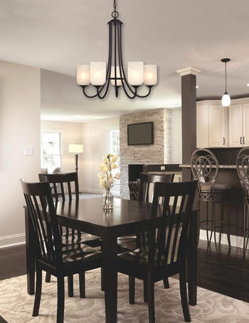 Treebridge Station Five-Light Interior Chandelier, Espresso Finish with White Alabaster Glass