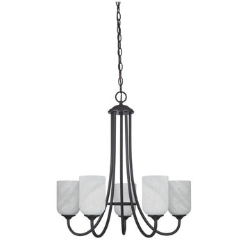Treebridge Station Five-Light Interior Chandelier, Espresso Finish with White Alabaster Glass