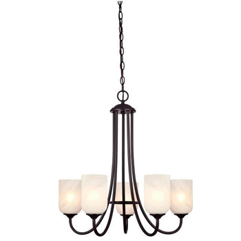 Treebridge Station Five-Light Interior Chandelier, Espresso Finish with White Alabaster Glass