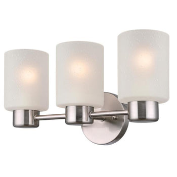 Sylvestre Three-Light Interior Wall Fixture, Brushed Nickel Finish with Frosted Seeded Glass