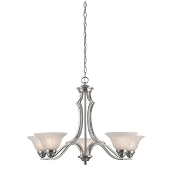 Fallon Five-Light Interior Chandelier, Satin Platinum Finish with White Alabaster Glass