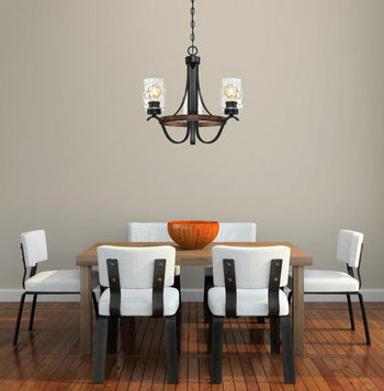 Barnwell Three-Light Indoor Chandelier, Textured Iron and Barnwood Finish