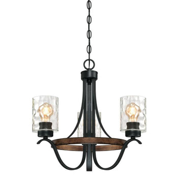 Barnwell Three-Light Indoor Chandelier, Textured Iron and Barnwood Finish