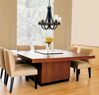 Barnwell Five-Light Indoor Chandelier, Textured Iron and Barnwood Finish