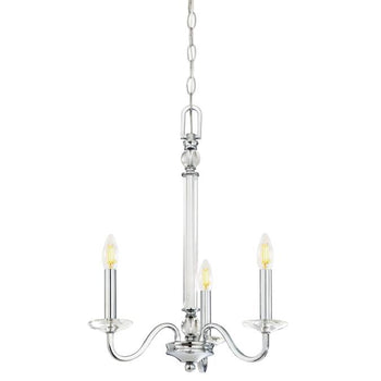 Versailles Three-Light Indoor Chandelier, Chrome Finish with Clear Glass Accents