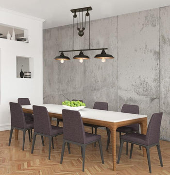 Iron Hill Three-Light Indoor Island Pulley Pendant, Oil Rubbed Bronze Finish with Highlights