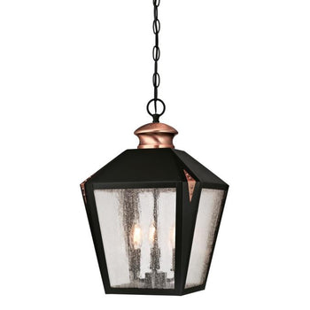 Valley Forge Three-Light Outdoor Pendant, Matte Black Finish with Washed Copper Accents