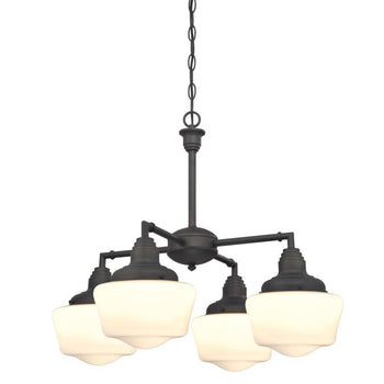 Scholar Four-Light Indoor Convertible Chandelier/Semi-Flush Ceiling Fixture, Oil Rubbed Bronze Finish with White Opal Glass