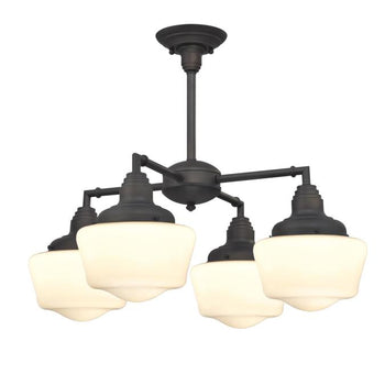 Scholar Four-Light Indoor Convertible Chandelier/Semi-Flush Ceiling Fixture, Oil Rubbed Bronze Finish with White Opal Glass