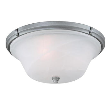 Tolbut Three-Light Indoor Flush Ceiling Fixture, Antique Silver Finish with White Alabaster Glass