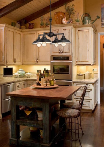 Iron Hill Four-Light Indoor Convertible Chandelier/Semi-Flush Ceiling Fixture, Oil Rubbed Bronze Finish with Highlights