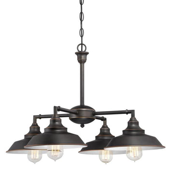 Iron Hill Four-Light Indoor Convertible Chandelier/Semi-Flush Ceiling Fixture, Oil Rubbed Bronze Finish with Highlights