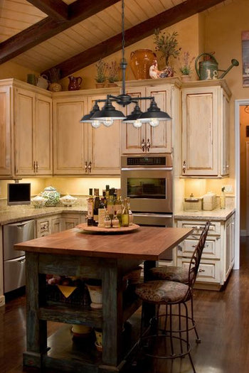 Iron Hill Four-Light Indoor Convertible Chandelier/Semi-Flush Ceiling Fixture, Oil Rubbed Bronze Finish with Highlights