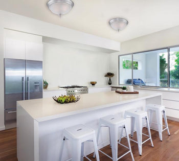 Two-Light Indoor Flush Ceiling Fixture, Brushed Nickel Finish with Frosted Swirl Glass, 2-Pack