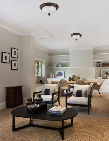 Two-Light Indoor Flush Ceiling Fixture, Oil Rubbed Bronze Finish with Frosted Swirl Glass, 2-Pack