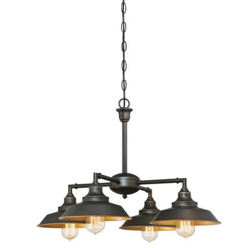 Iron Hill Four-Light Indoor Convertible Chandelier/Semi-Flush Ceiling Fixture, Oil Rubbed Bronze Finish and Metallic Bronze Interior