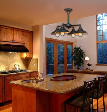 Iron Hill Four-Light Indoor Convertible Chandelier/Semi-Flush Ceiling Fixture, Oil Rubbed Bronze Finish and Metallic Bronze Interior