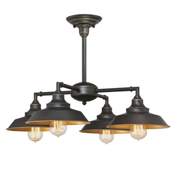 Iron Hill Four-Light Indoor Convertible Chandelier/Semi-Flush Ceiling Fixture, Oil Rubbed Bronze Finish and Metallic Bronze Interior