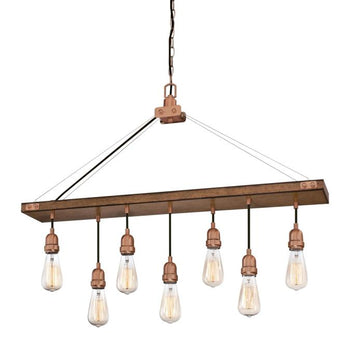 Elway Seven-Light Indoor Chandelier, Barnwood Finish with Washed Copper Accents