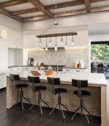 Elway Seven-Light Indoor Chandelier, Barnwood Finish with Galvanized Steel Accents