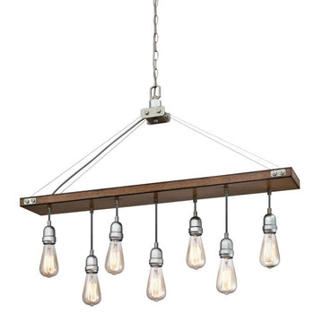 Elway Seven-Light Indoor Chandelier, Barnwood Finish with Galvanized Steel Accents