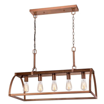 Oak Lane Five-Light Indoor Chandelier, Barnwood Finish with Washed Copper Accents