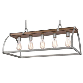 Oak Lane Five-Light Indoor Chandelier, Barnwood Finish with Galvanized Steel Accents