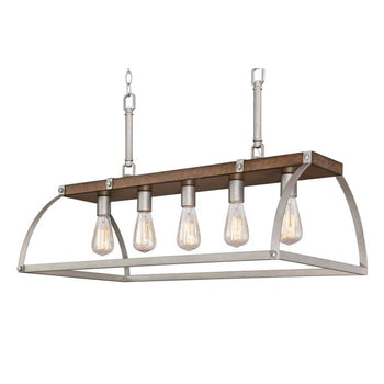 Oak Lane Five-Light Indoor Chandelier, Barnwood Finish with Galvanized Steel Accents