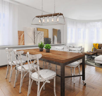 Oak Lane Five-Light Indoor Chandelier, Barnwood Finish with Galvanized Steel Accents