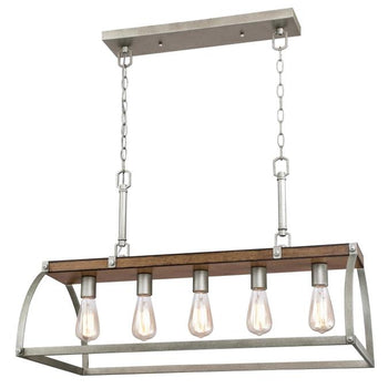Oak Lane Five-Light Indoor Chandelier, Barnwood Finish with Galvanized Steel Accents