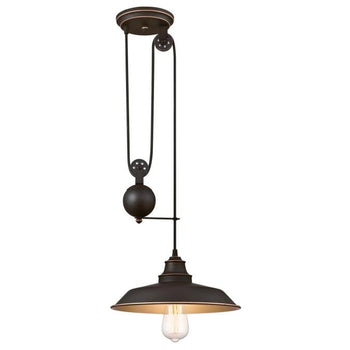 Iron Hill One-Light Indoor Pulley Pendant, Oil Rubbed Bronze Finish with Highlights