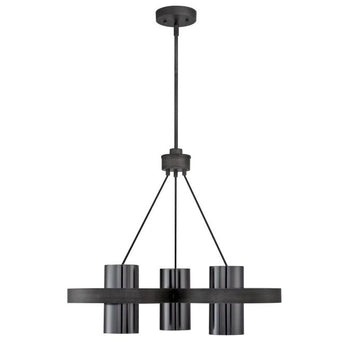 Exton Three-Light Indoor Chandelier, Distressed Aluminum and Gun Metal