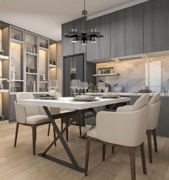 Exton Three-Light Indoor Chandelier, Distressed Aluminum and Gun Metal